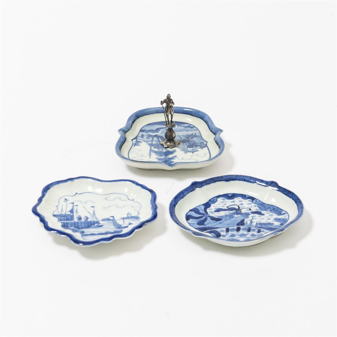 A collection of five various Chinese blue and white serving dishes Qianlong...