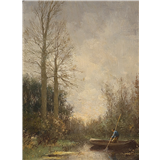 Constant Ludovic Artz – Roeiboot op een bosven, gesigneerd rechtsonder, olieverf op paneel, 24 x 18 cm – kavel bij Venduhuis De Eland