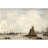 Johan Hendrik van Mastenbroek – Bedrijvigheid op de Maas, gesigneerd rechtsonder, olieverf op doek, 40 x 60 cm – kavel bij Venduhuis De Eland