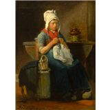 Petrus van der Velden – Interieur met handwerkende vrouw, gesigneerd linksonder, olieverf op paneel, 37 x 27 cm – kavel bij Venduhuis De Eland