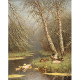 Constant Ludovic Artz – Eendenfamilie, gesigneerd linksonder, olieverf op doek, 49 x 39 cm – kavel bij Venduhuis De Eland