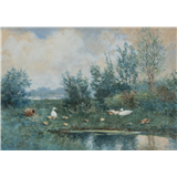 Constant Ludovic Artz – Eenden met kuikens aan de waterkant, gesigneerd linksonder, aquarel op papier, 37 x 53 cm – kavel bij Venduhuis De Eland