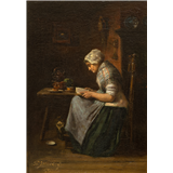 Petrus van der Velden – Interieur met lezende vrouw, gesigneerd en gedateerd 1875 linksonder, olieverf op paneel, 37 x 26 cm – kavel bij Venduhuis De Eland