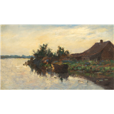 Willem Anton Alexander Knip – Boerderij aan het water, gesigneerd rechtsonder, olieverf op doek, 25 x 40 cm.Conditie: bedoekt – kavel bij Venduhuis De Eland
