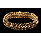 Gouden fantasie schakelarmband,14-krt., met gegraveerde middenschakels,18,5 cm, 27 gram – kavel bij Veilinghuis Derksen