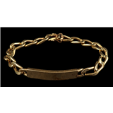 Gouden schakelarmband, 14-krt., met blanco naamplaat (gekrast), 23 cm lang, 15,9 gram – kavel bij Veilinghuis Derksen