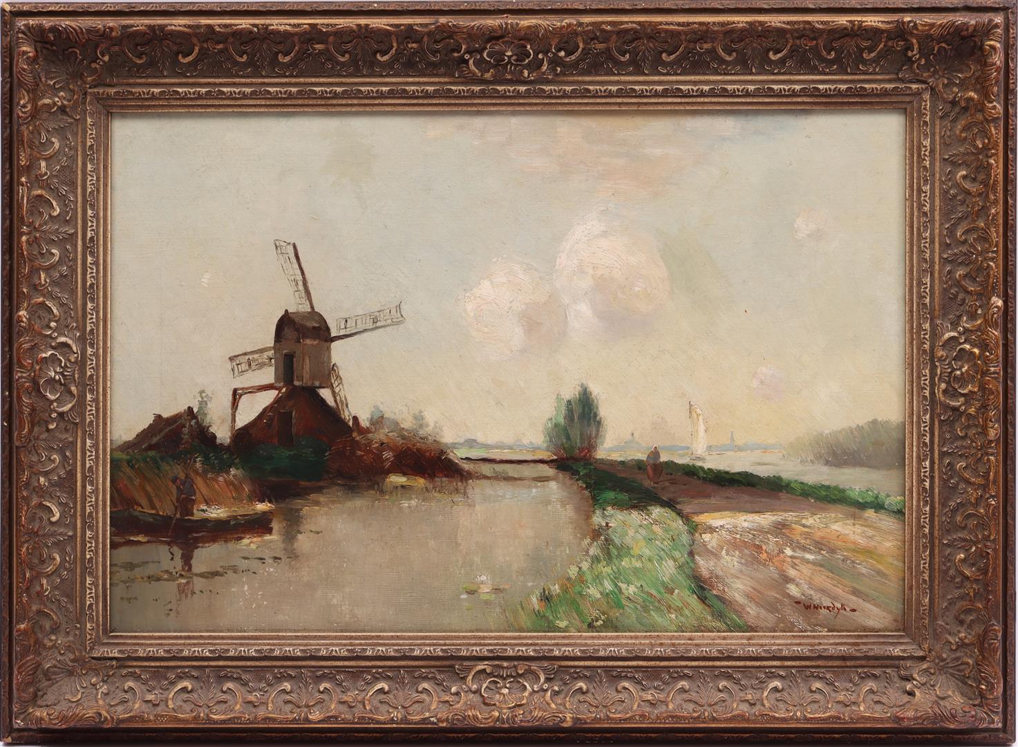 Hollands landschap met molen aan de vaart | Barnebys