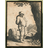Willem Basse – 'De pissende boer', ets op papier, naar een ontwerp van Adriaen van Ostade, circa 1630 – kavel bij Veilinghuis Korendijk