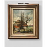 Albert Wouters (1933 - 2015), Landschap met boerenhoeve, gesigneerd (rechtsonder), en geannoteerd (verso), olieverf op doek – kavel bij Medusa Auctioneers