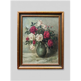 Hollandse School, eerste helft 20e eeuw, Rozen in een aardewerk vaas, onduidelijk gesigneerd (rechtsonder), olieverf op board, 50 x 40 cm – kavel bij Medusa Auctioneers