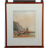 James Webb (toegeschreven aan), Strandgezicht met figuren en schepen bij een rostkust – kavel bij Medusa Auctioneers
