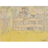 Jan Toorop – Idylle 1909kleurpotlood, potlood, olijfgroen krijt en wit pastel 25 x 32,6 cmges – kavel bij Zuydwal Veilingen