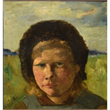 David de la Mar – Larens meisje met bontmuts olie op doek37 x 35 cmges – kavel bij Zuydwal Veilingen