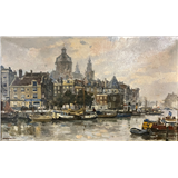 Frans Langeveld – Gezicht op de Schreierstoren in Amsterdamolie op doek60 x 100 cmges – kavel bij Zuydwal Veilingen